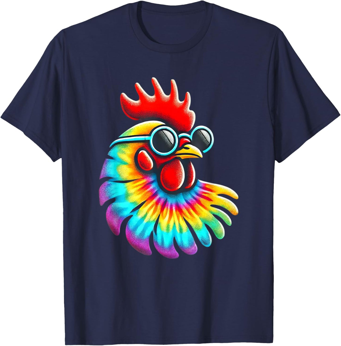 Tie Dye Art Sunglasses Farm Rooster Hen Poultry Chicken T-Shirt - T-Shirt | Navy