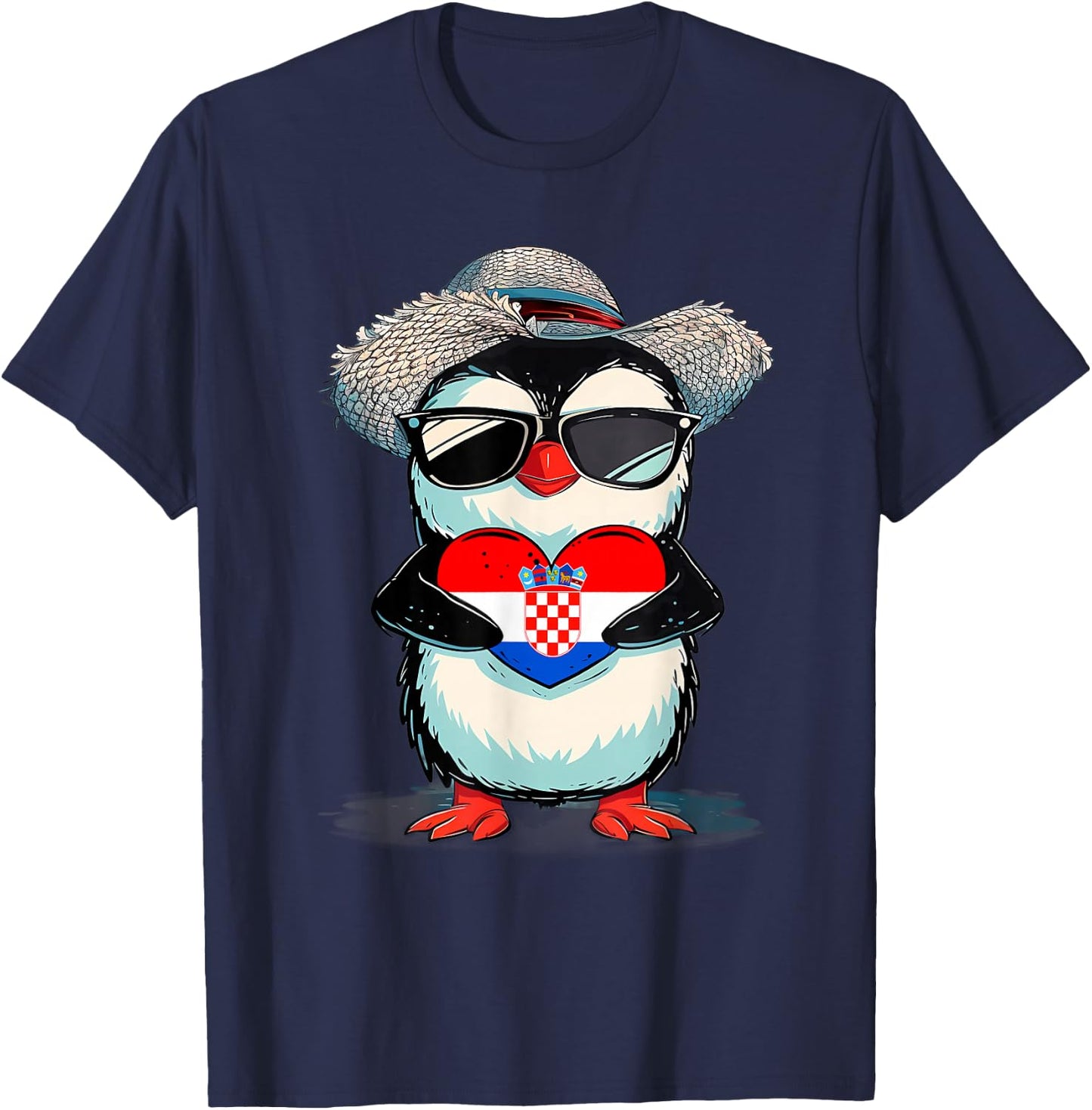 Croatia Flag Cute Penguin Croatian Pride Croatian Roots T-Shirt - T-Shirt | Navy