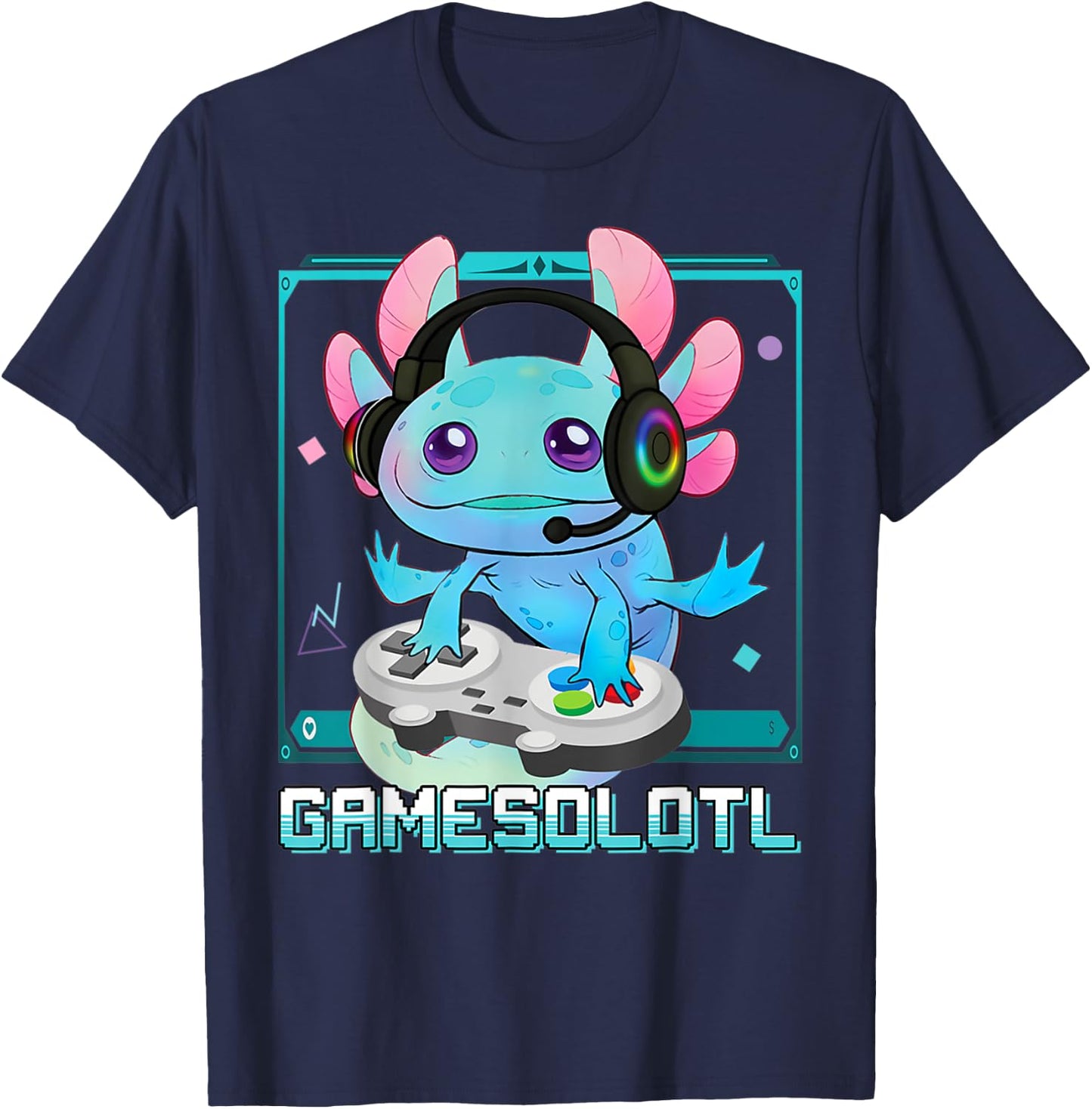 Gamesolotl Axolotl Video Gamer Kawaii Pastel Goth Cute Anime T-Shirt - T-Shirt | Navy