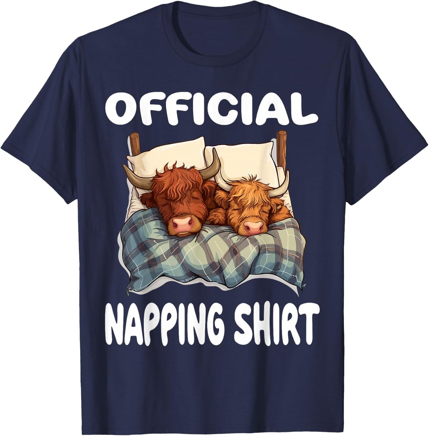 Scottish Highland Cow Official Napping shirt Pajamas T-Shirt - T-Shirt | Navy