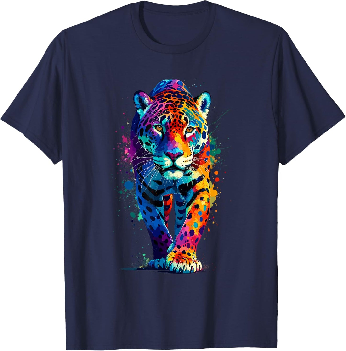 Colorful Splash Art Jaguar Jaguars Zoo T-Shirt - T-Shirt | Navy