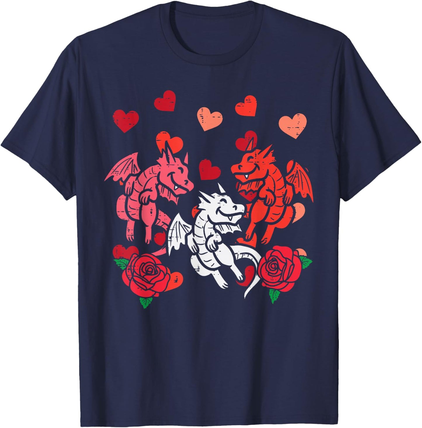 Valentines Day Dragons Hearts Funny Women Girls Kids Toddler T-Shirt - T-Shirt | Navy