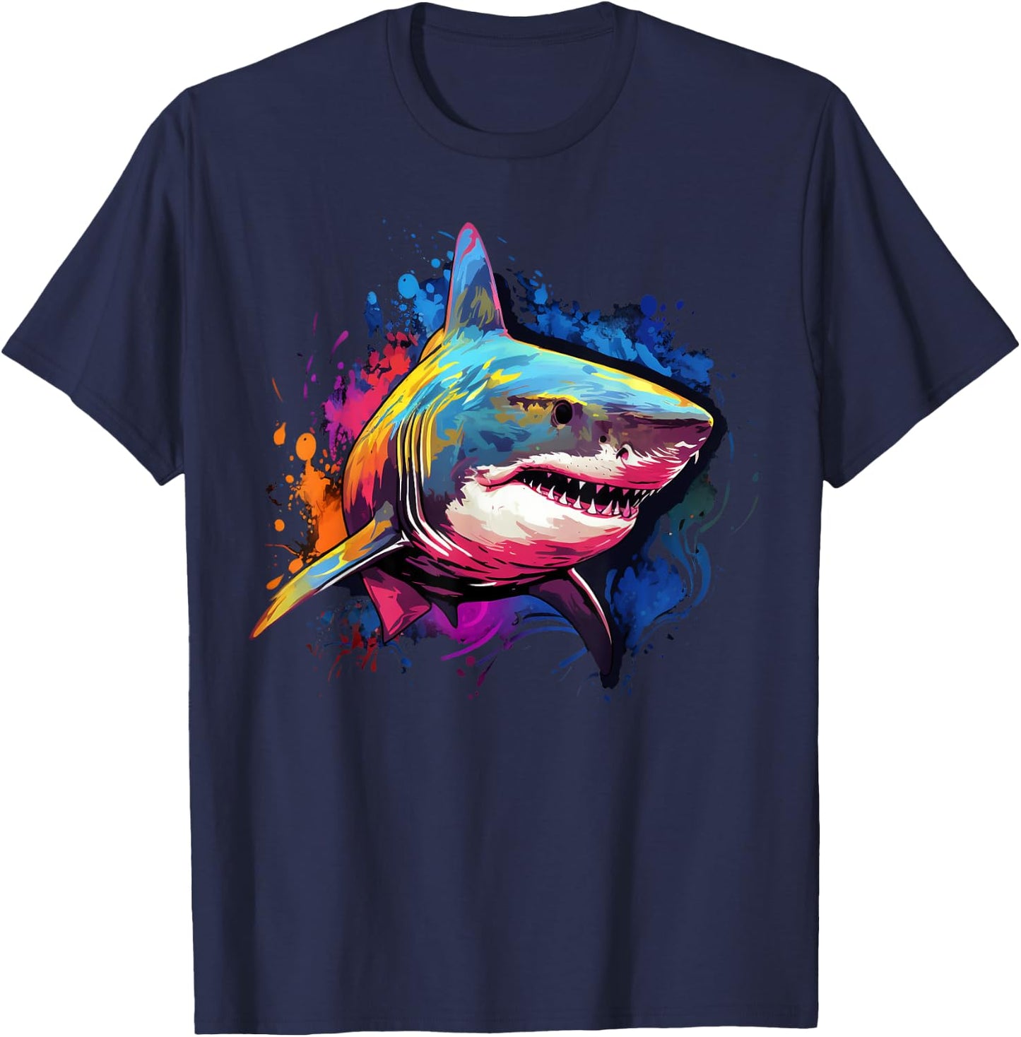 Cool Shark on colorful painted Shark T-Shirt - T-Shirt | Navy