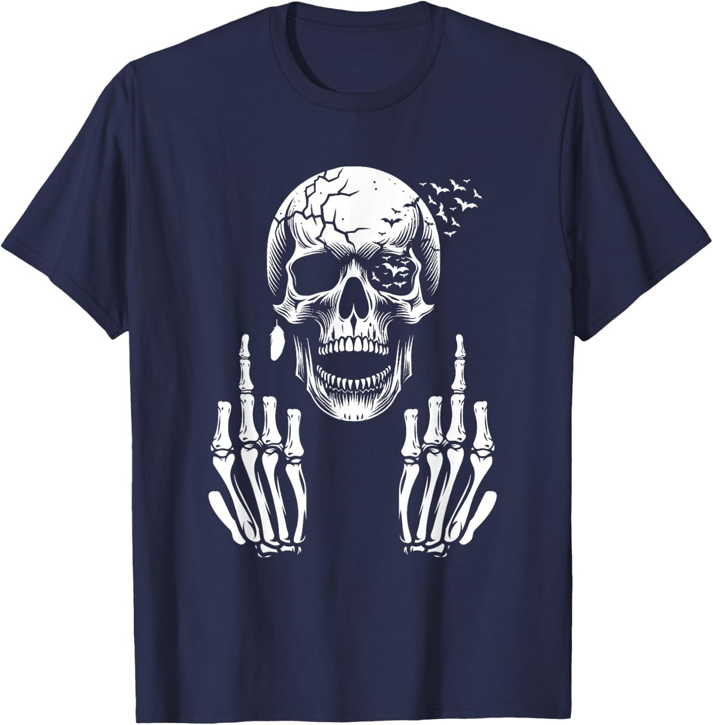 Skull Skeleton Middle Finger Shirt Funny Adult Humour F You , black T-Shirt - T-Shirt | Navy