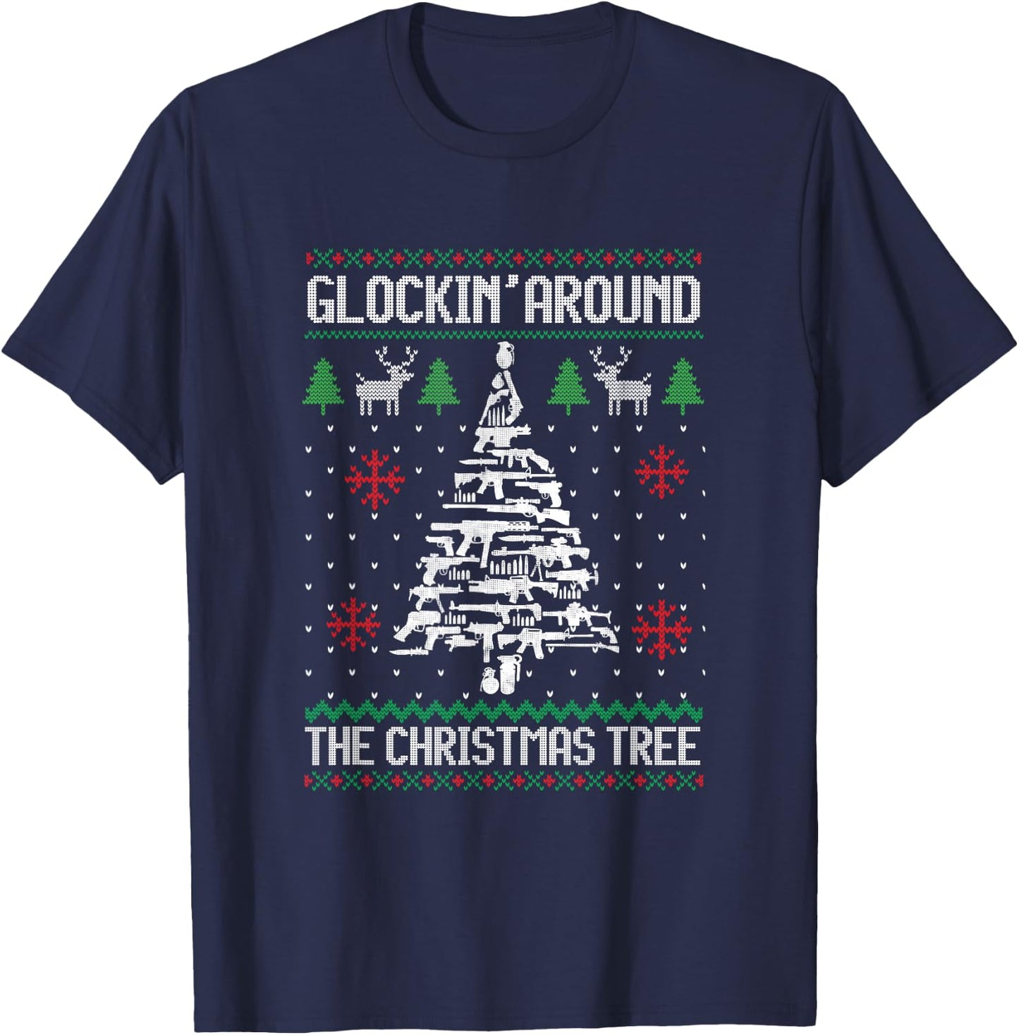 Funny Guns Ugly Christmas Sweaters for Gun Lovers Men Women T-Shirt - T-Shirt | Navy
