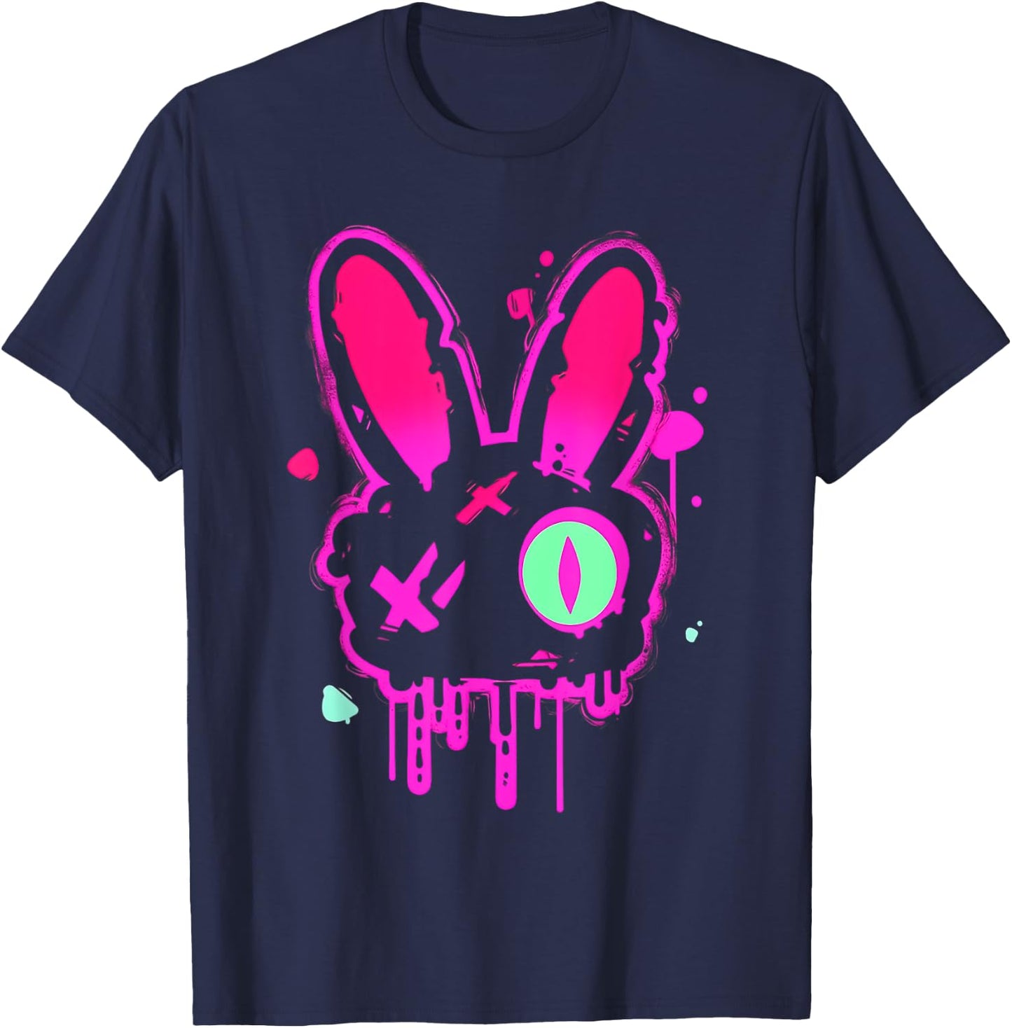 Grunge Graffiti Rabbit | Pastel Goth Punk Edgy Psychedelic T-Shirt - T-Shirt | Navy