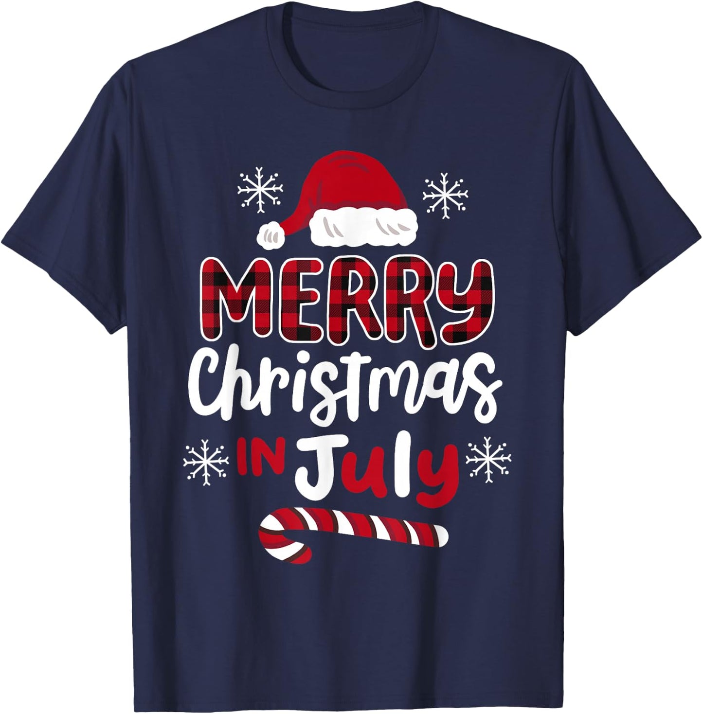 Merry Christmas in July Buffalo Plaid Men Women Kids T-Shirt - T-Shirt | Navy