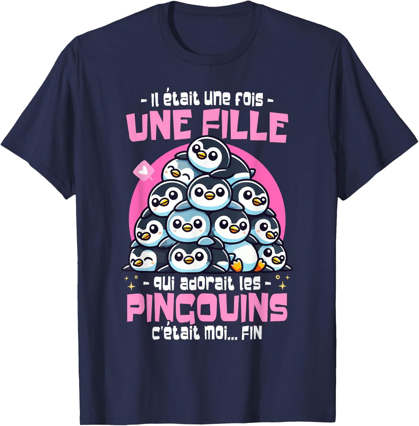 Penguin Was Once Upon a Time Woman Girl Loves Penguins , Black, S T-Shirt - T-Shirt | Navy