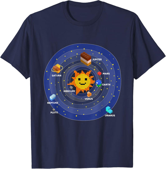 Master Builder Space Brick Building Solar System Science Kid T-Shirt - T-Shirt | Navy