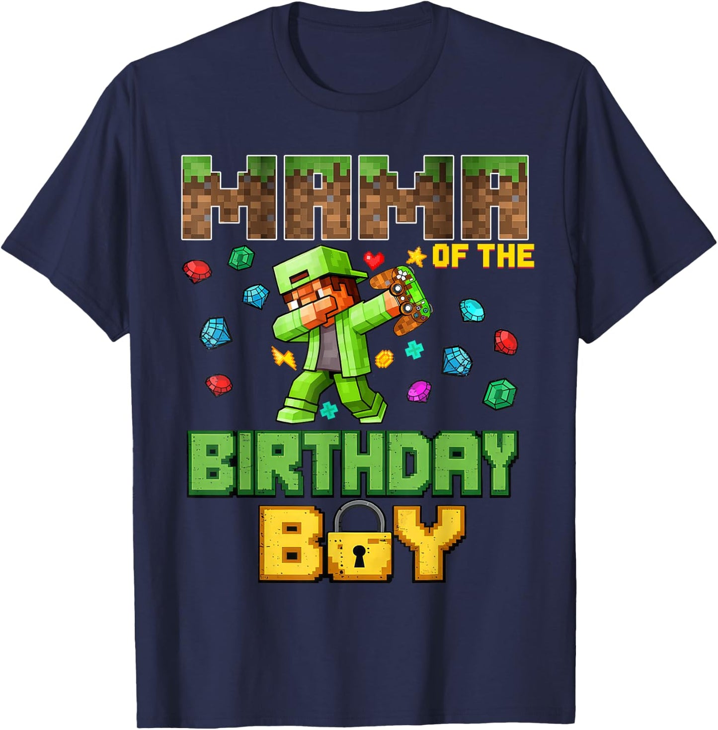 Mom Mama of The Birthday Boy Video Gamer Pixel Dab Number T-Shirt - T-Shirt | Navy