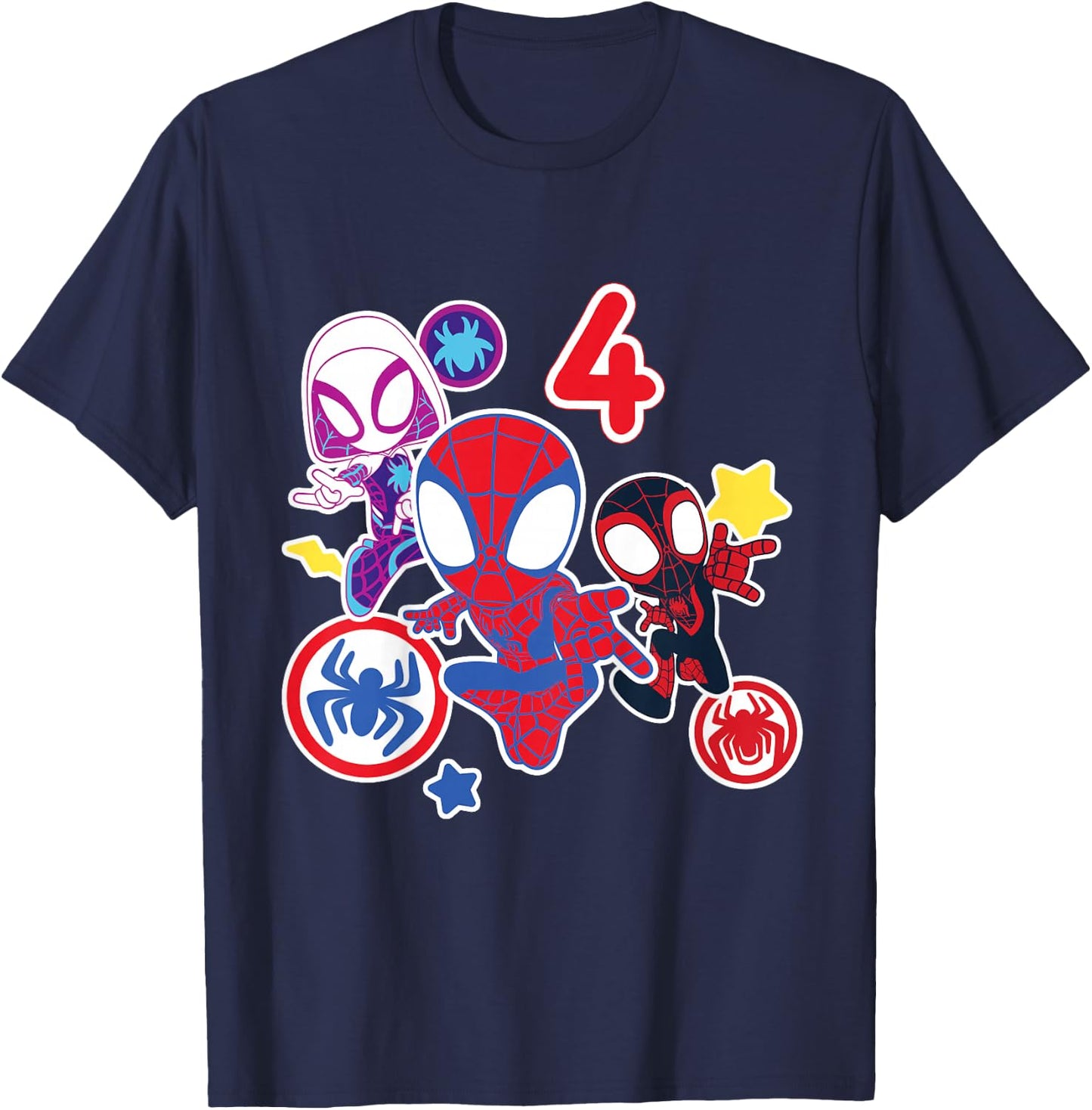 Children's Marvel Spidey and His Amazing Friends 4 Year Old Birthday , black T-Shirt - T-Shirt | Navy