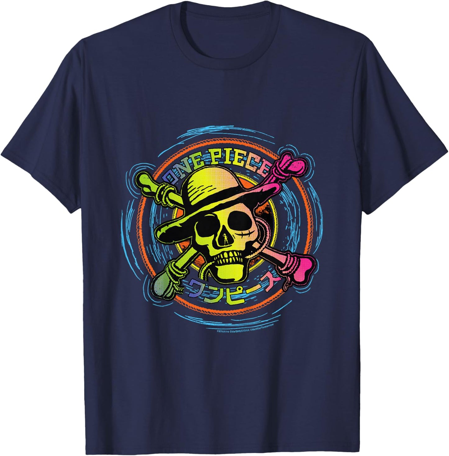 Kinder One Piece Anime Strohhut Piraten Farbe Logo Kanji Kids T-Shirt - T-Shirt | Navy
