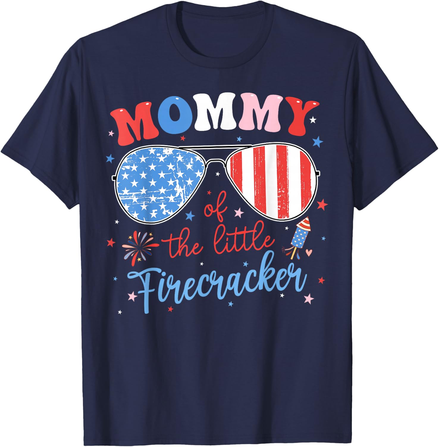 Mommy of The Little Firecracker 4th of July Birthday Family T-Shirt - T-Shirt | Navy