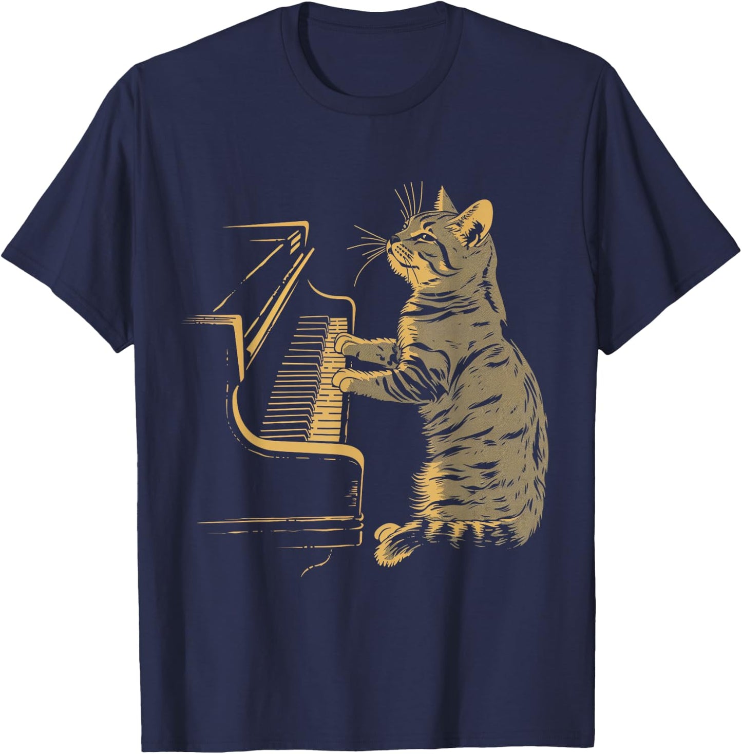 Klavier Katze Lustige Klassische Musik Noten Orchester Pianist T-Shirt - T-Shirt | Navy