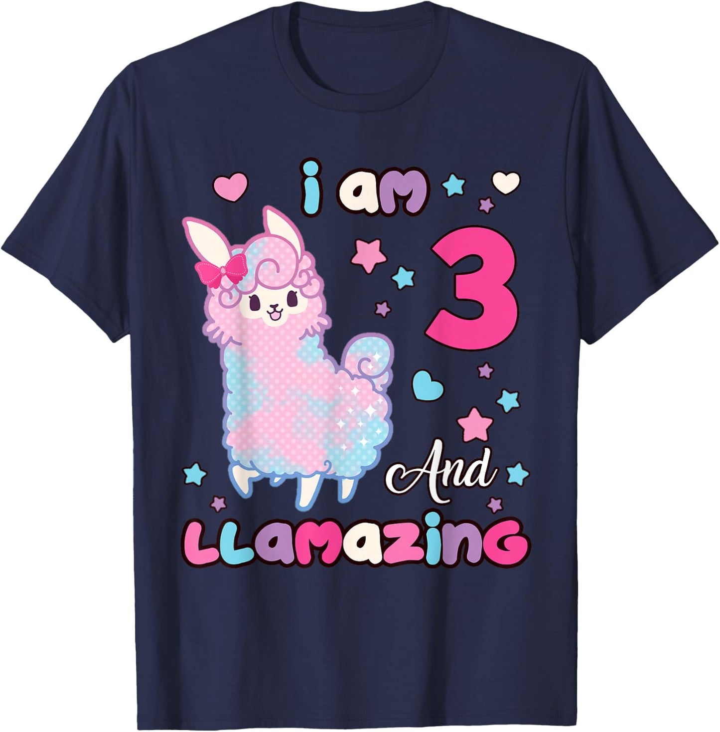 3 Years Old 3rd Birthday Girl I Am Three and Llamazing Llama T-Shirt - T-Shirt | Navy