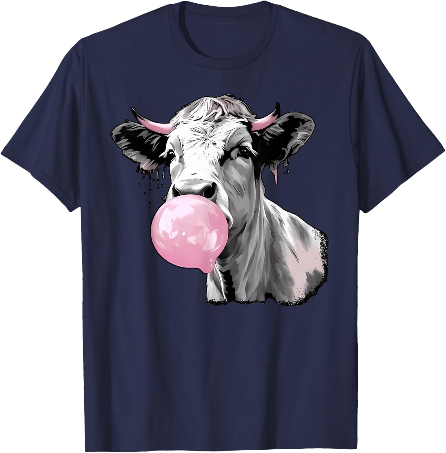 Cow Blowing Bubble Gum Cow Lovers Owners Farmers T-Shirt - T-Shirt | Navy