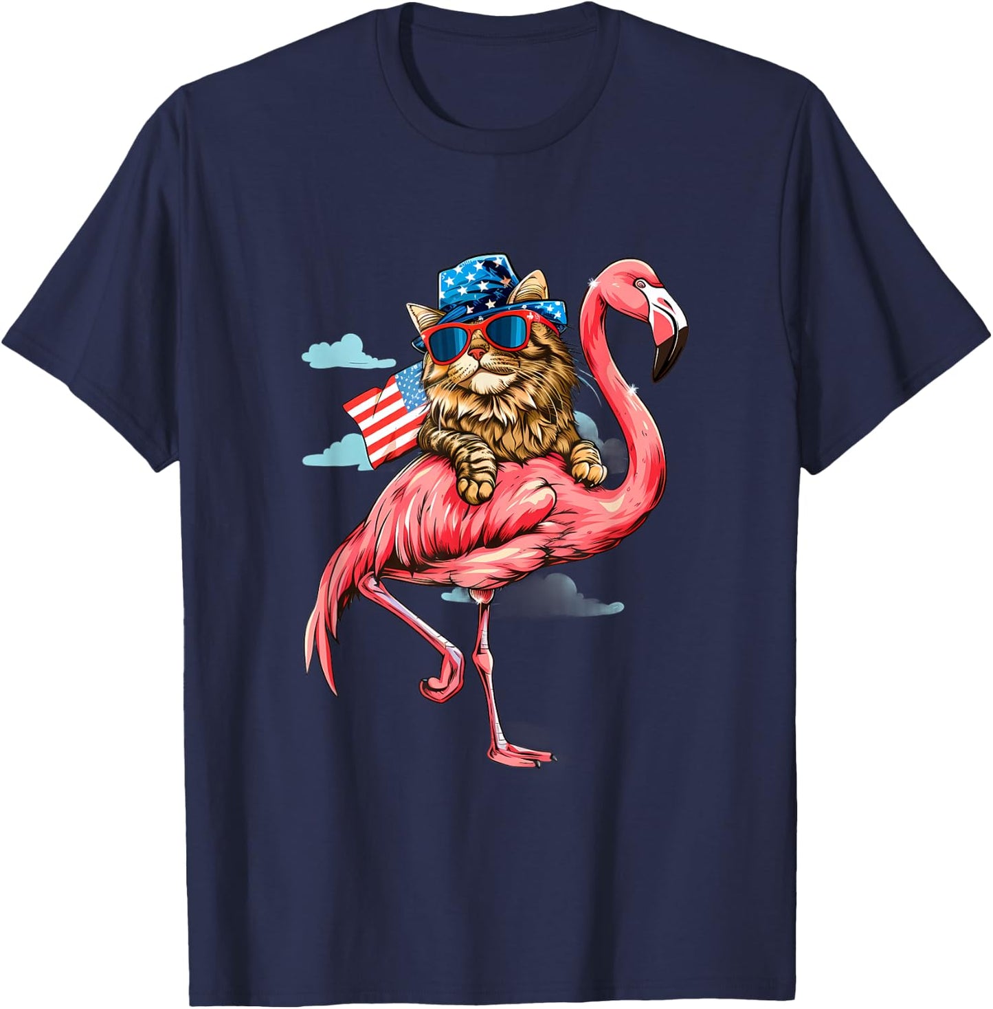 4th Of July Cat Flamingo American Flag Patriotic America USA T-Shirt - T-Shirt | Navy