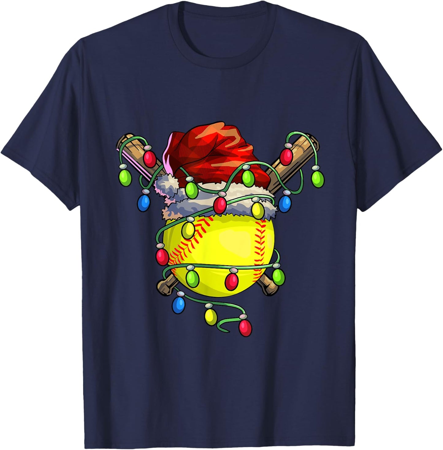 Christmas Softball Xmas Christmas Lights Softball Player T-Shirt - T-Shirt | Navy