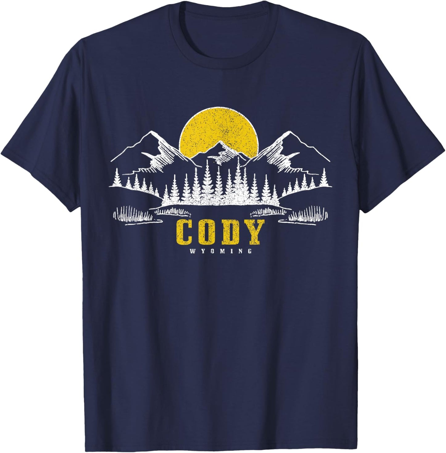 Cody Wyoming Vintage Mountains Sunset Hiking Camping Nature T-Shirt - T-Shirt | Navy