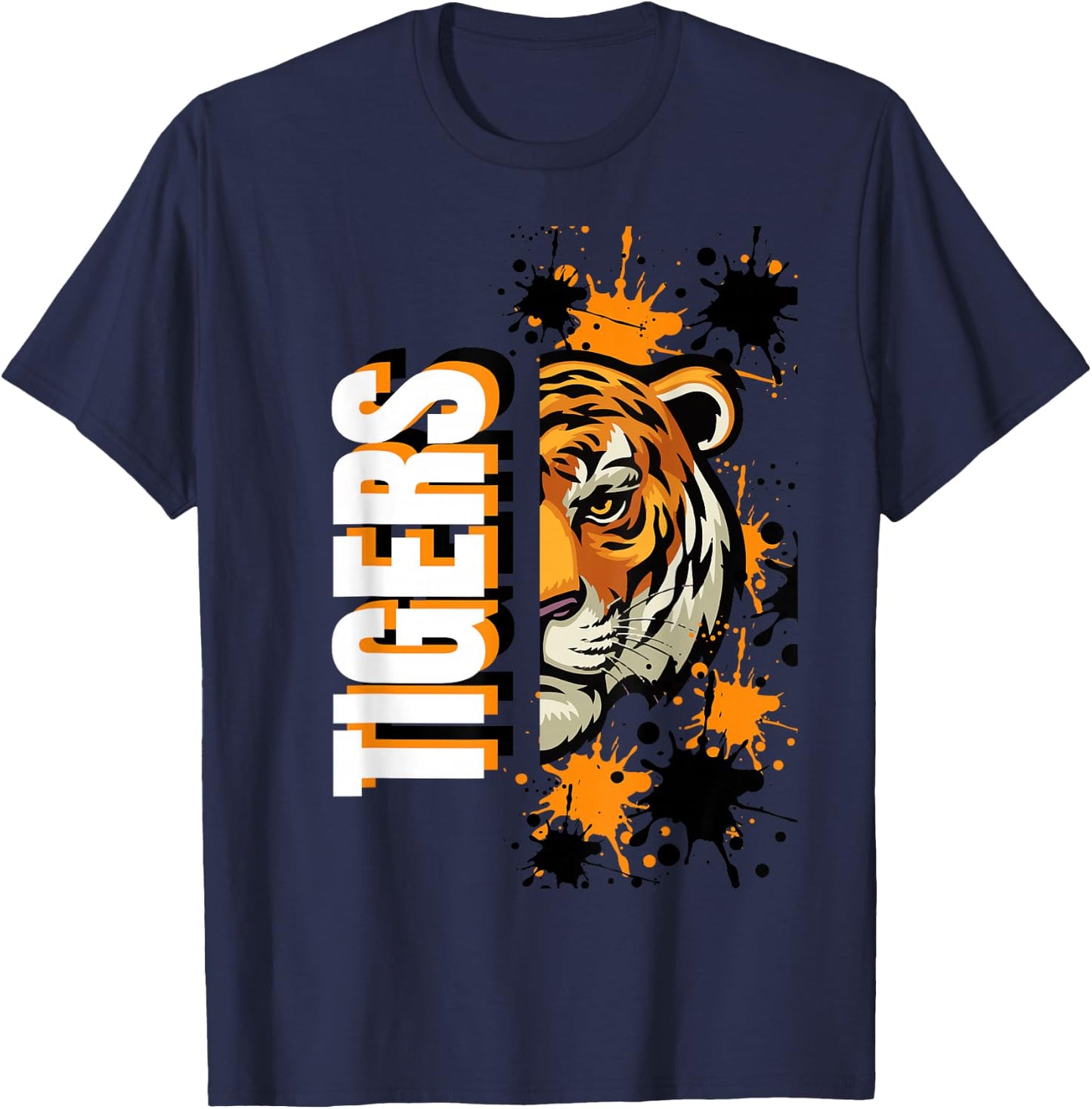 Tigers School Spirit Tiger Mascot Orange Black T-Shirt - T-Shirt | Navy