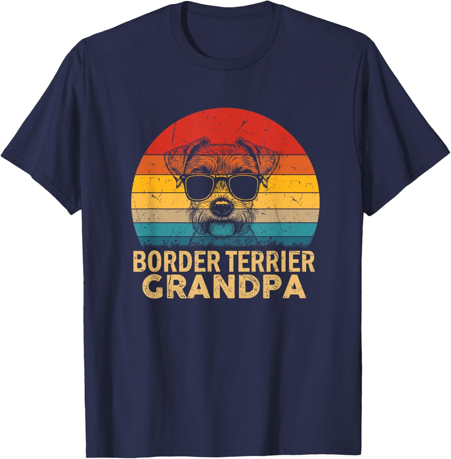 Vintage Retro Border Terrier Grandpa Dog Paw Dad Fathers Day T-Shirt - T-Shirt | Navy