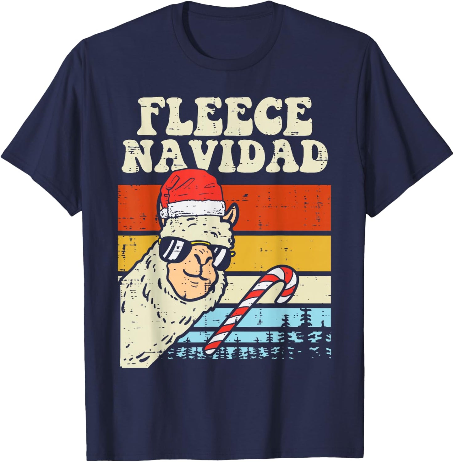 Santa Llama Fleece Navidad Alpaca Christmas Xmas T-Shirt - T-Shirt | Navy