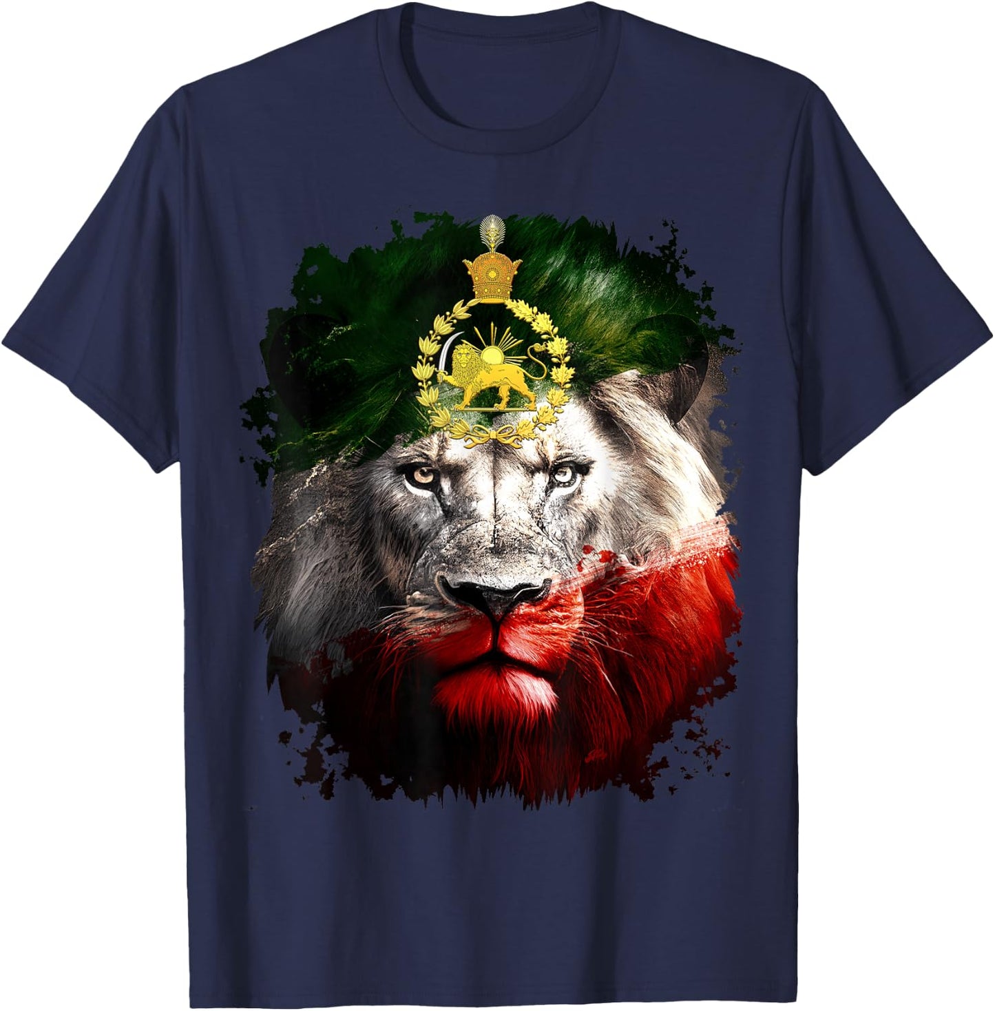 Iranian Flag Gold Lion Head T-Shirt - T-Shirt | Navy