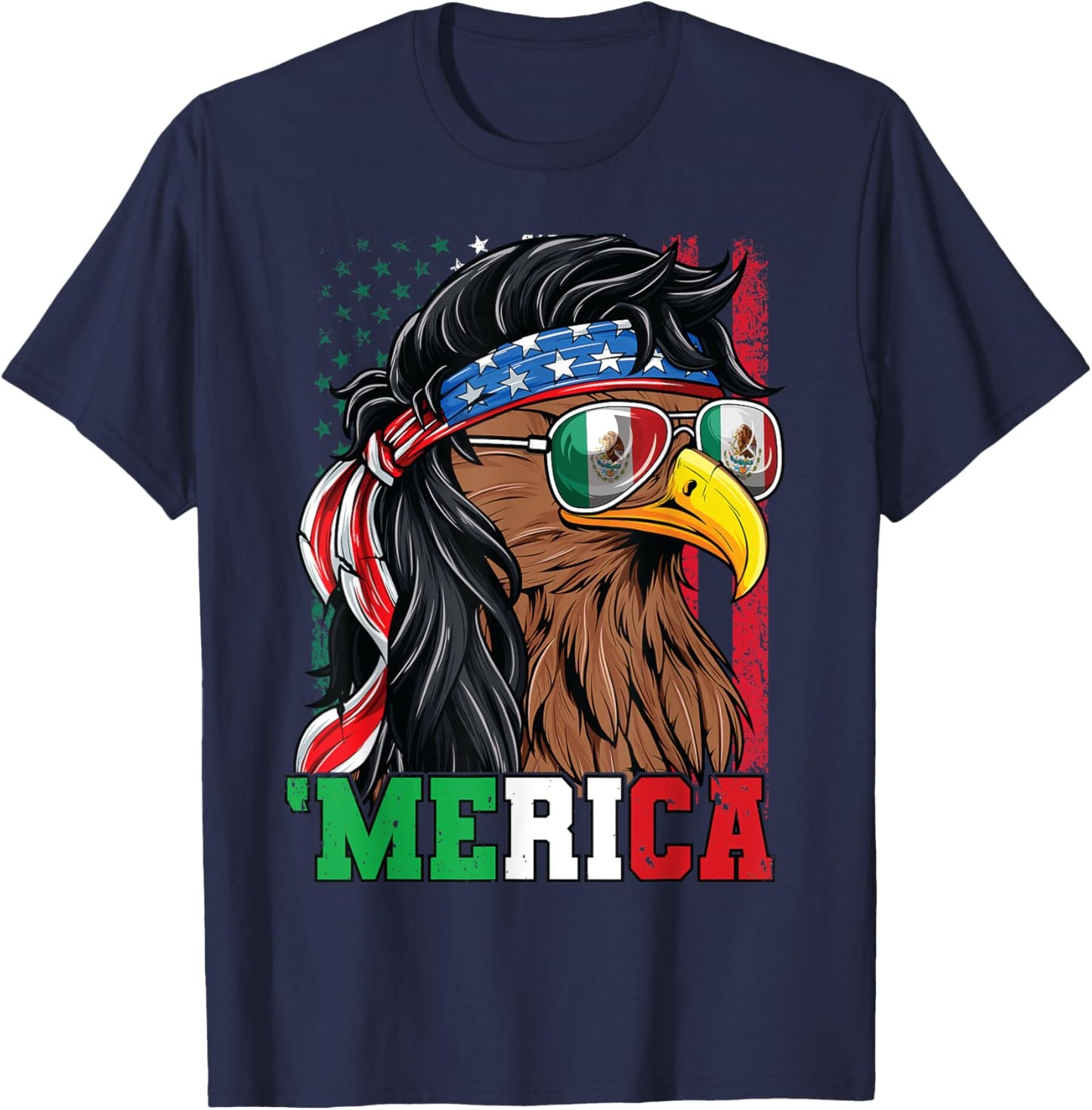 Mexican American Shirt 4th of July Mexican Merica Eagle T-Shirt - T-Shirt | Navy
