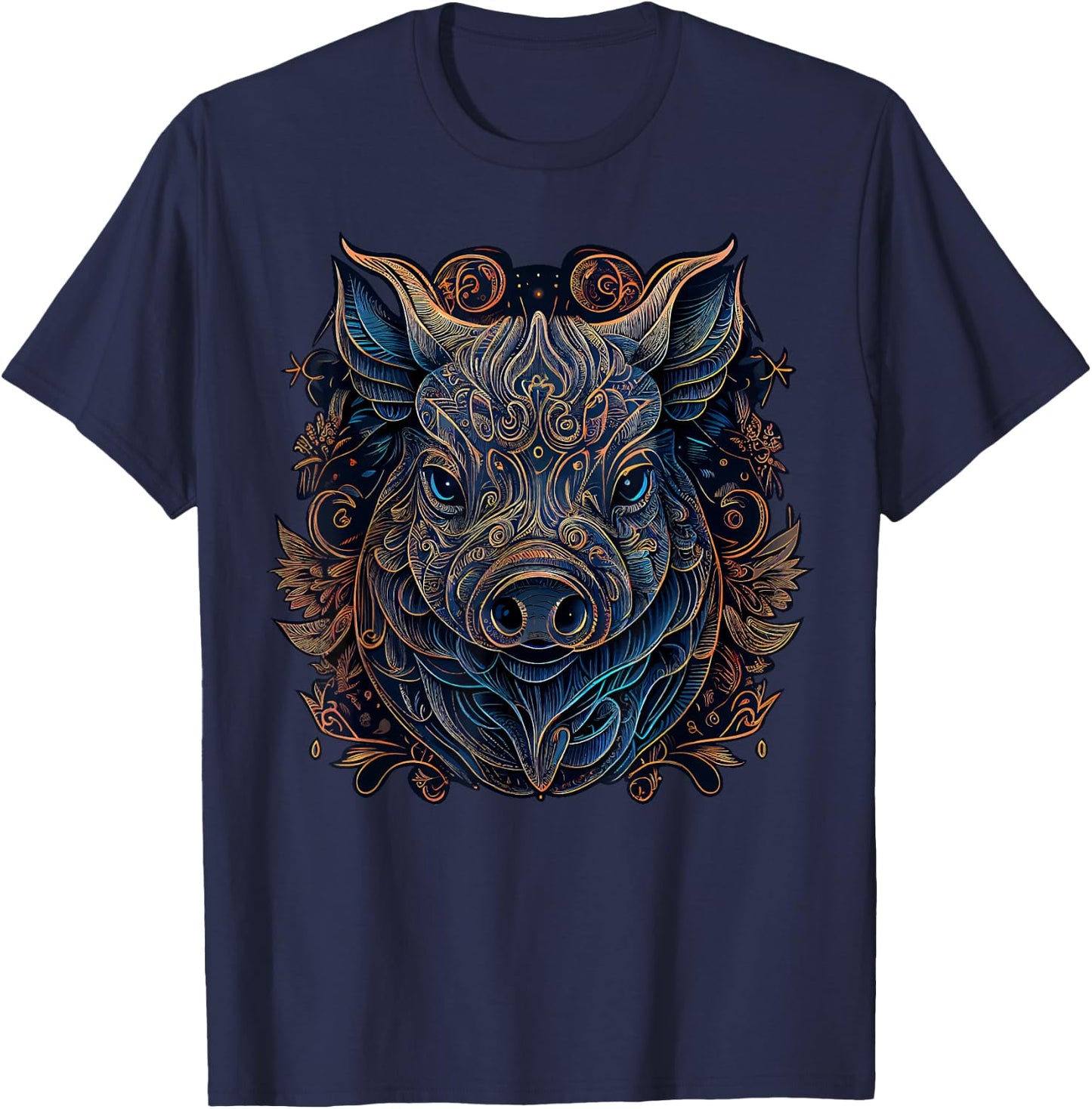 Chinese Zodiac Symbol Boar Animal Pig Astrology , Kids, -Adults, Short Sleeve, Black, Small, Classic Fit, Modern, Graphic, T Back, Cotton 60%, Polyester 40% T-Shirt - T-Shirt | Navy