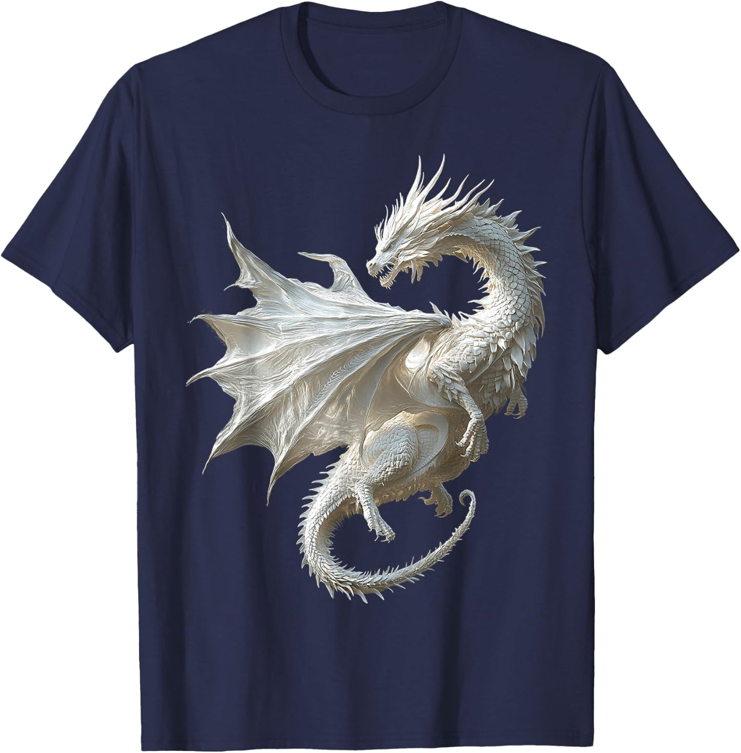 Mythical illustration of the white dragon , Black, S T-Shirt - T-Shirt | Navy