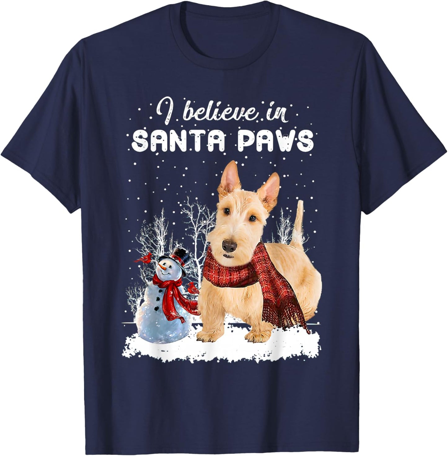 Cute Scottish Terrier Dog Christmas Snowman Christmas Pajama T-Shirt - T-Shirt | Navy