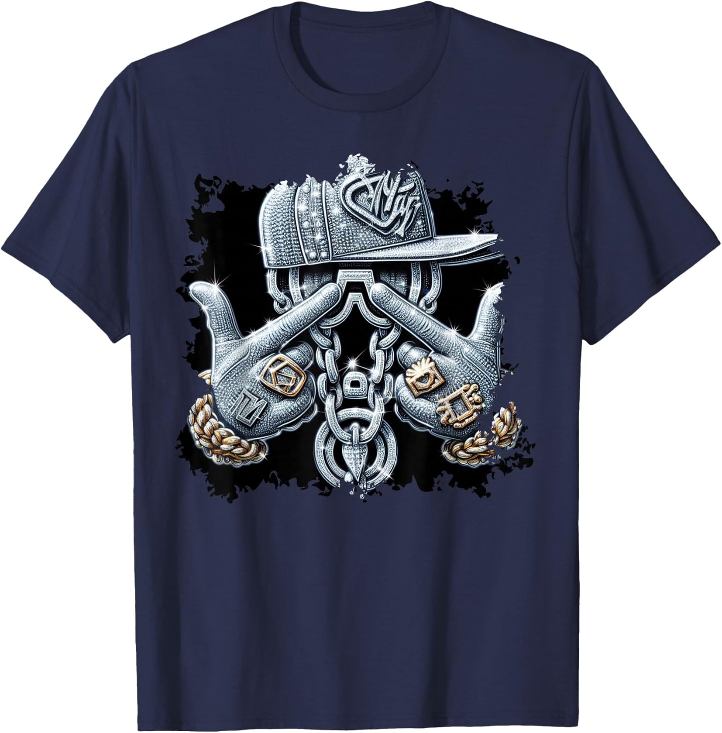 Hip Hop Gangster Bling Rapper , black T-Shirt - T-Shirt | Navy
