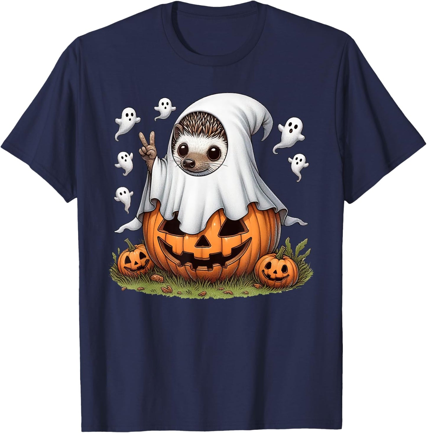 Funny Hedgehog Boo Halloween Ghost Kids T-Shirt - T-Shirt | Navy