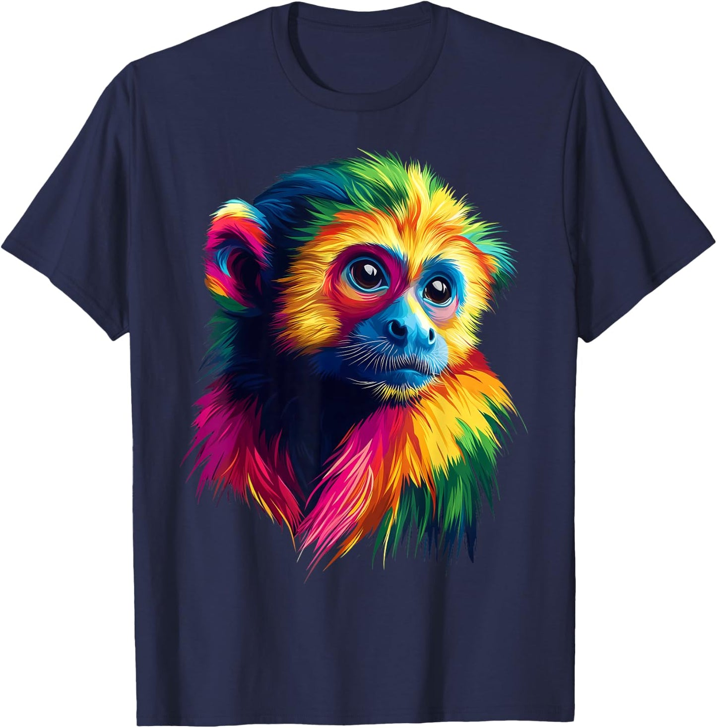 Colorful Capuchin Monkey Cute Rainforest Jungle Animal Black T-Shirt - T-Shirt | Navy