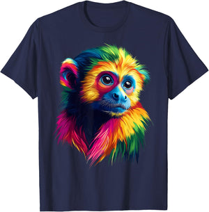 Colorful Capuchin Monkey Cute Rainforest Jungle Animal Black T-Shirt - T-Shirt | Navy