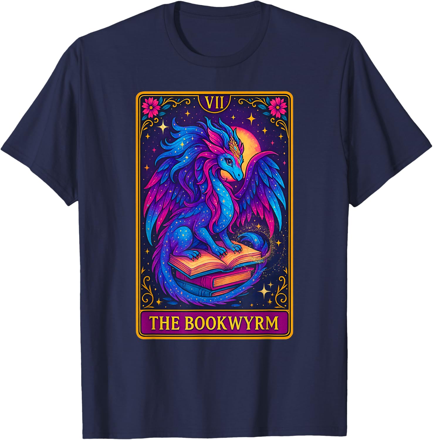 Dragon Tarot Card The Bookwyrm Book Lover Cute Pastel Dragon T-Shirt - T-Shirt | Navy