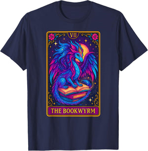 Dragon Tarot Card The Bookwyrm Book Lover Cute Pastel Dragon T-Shirt - T-Shirt | Navy
