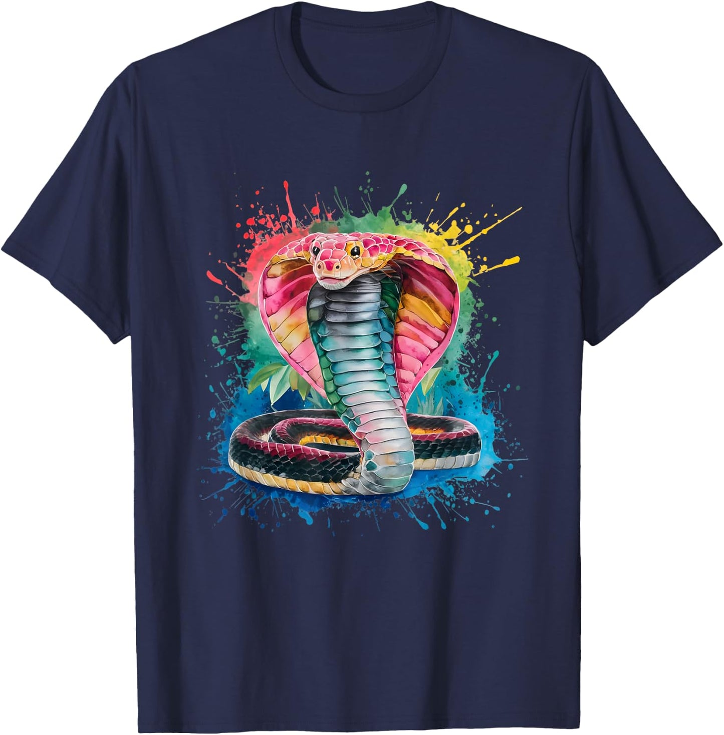 Cobra Men's Women's Colourful Watercolour Cobra T-Shirt - T-Shirt | Navy