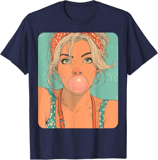 Female Women's Abstract Fashion Designer 90s T-Shirt - T-Shirt | Navy