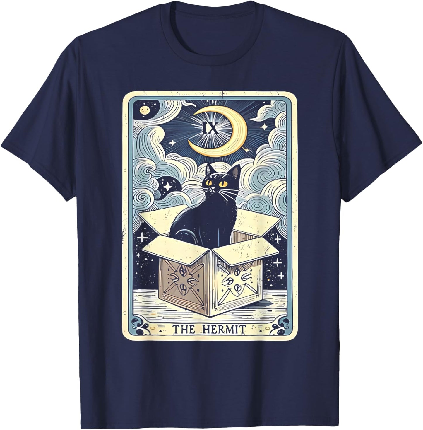 Black Cat The Hermit Tarot Card Women T-Shirt - T-Shirt | Navy