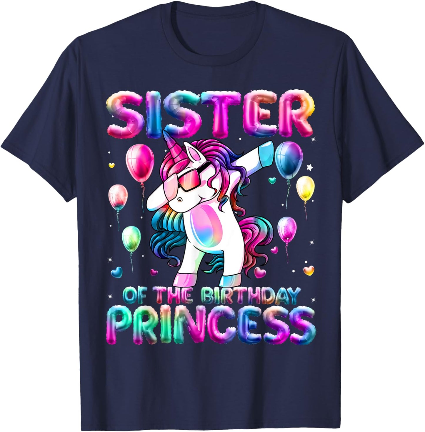 Sister of the Birthday Princess Girl Dabbing Unicorn Sister T-Shirt - T-Shirt | Navy