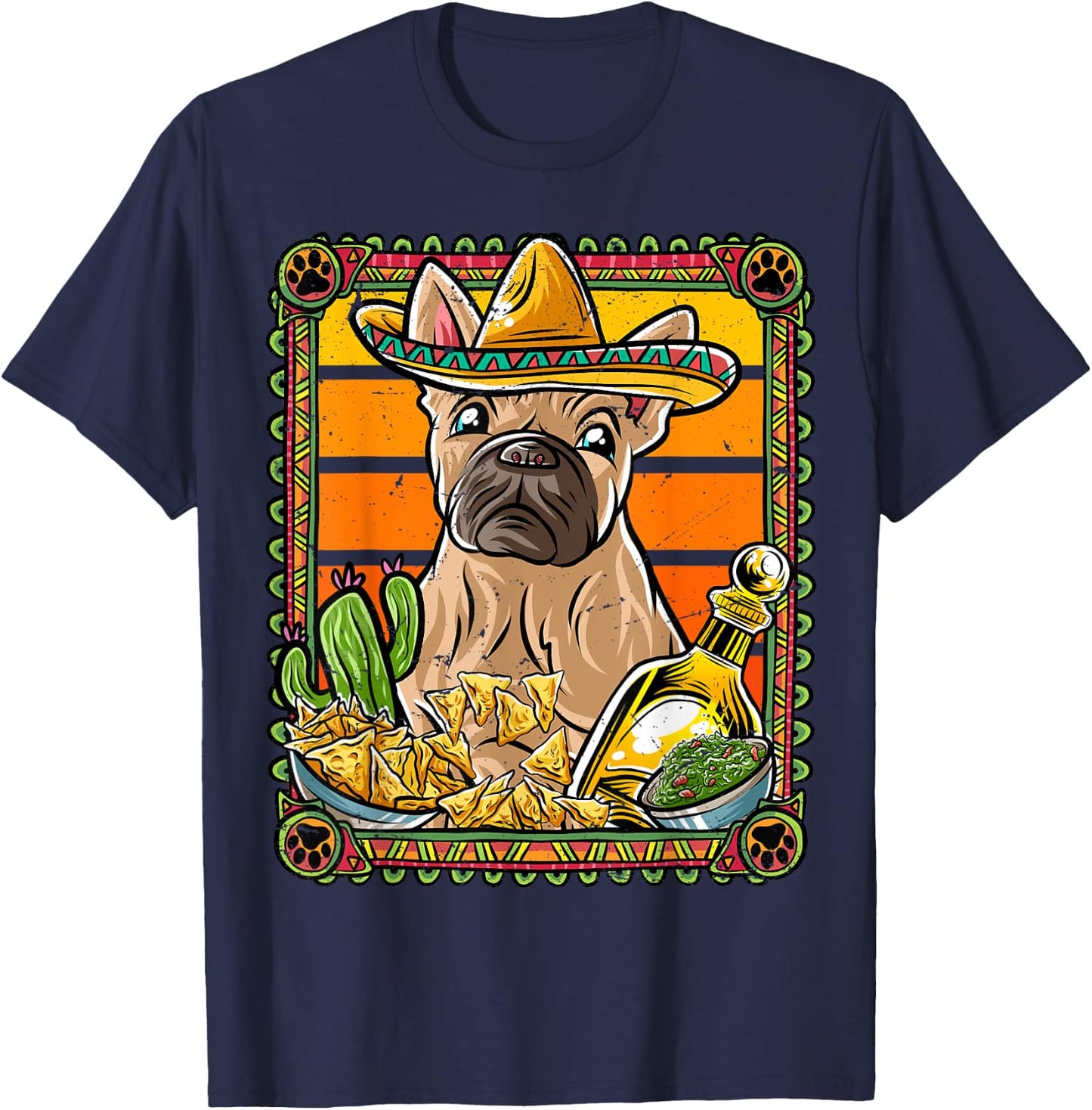 French Bulldog Cinco De Mayo Mexican Sombrero Frenchie Dog T-Shirt - T-Shirt | Navy