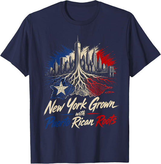 New York Grown with Puerto Rican Roots - Boricua Pride Art T-Shirt - T-Shirt | Navy