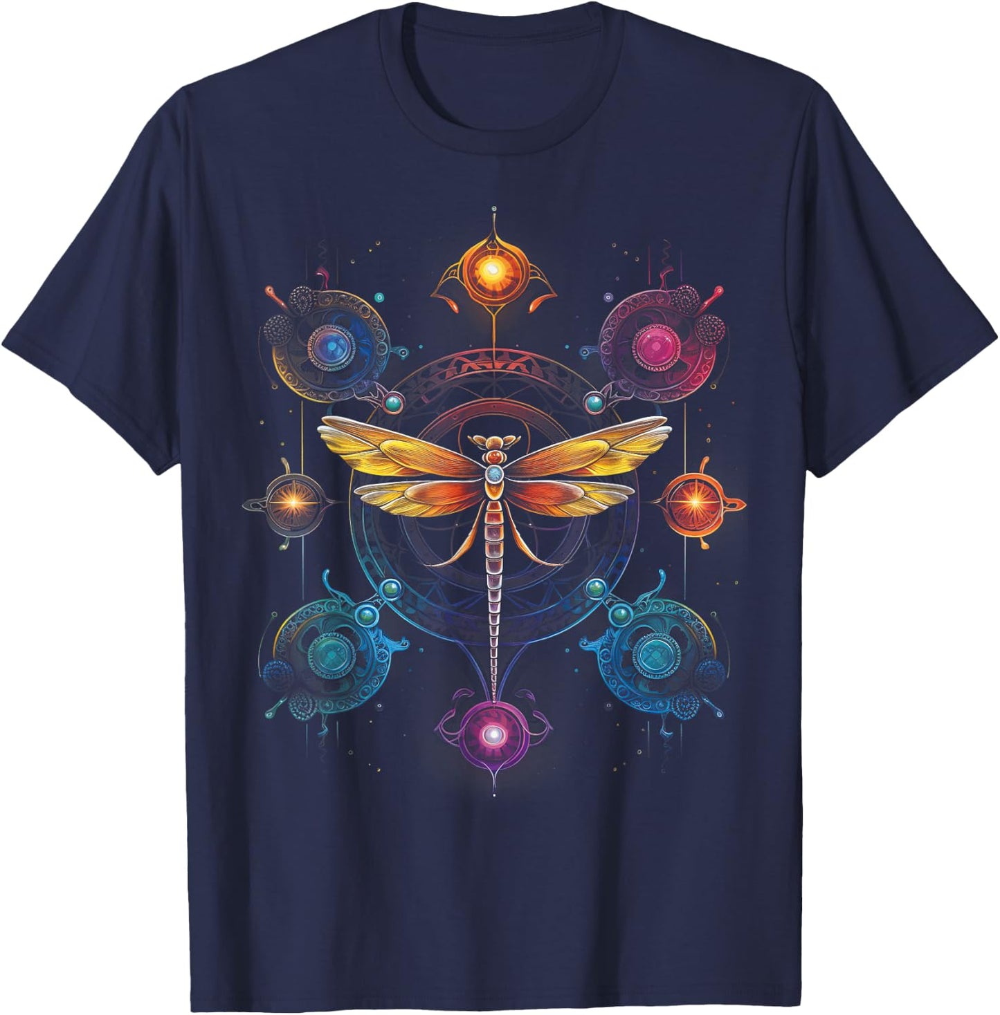 Dragonflies Dragonfly Art Mandala Chakra Spirituality T-Shirt - T-Shirt | Navy