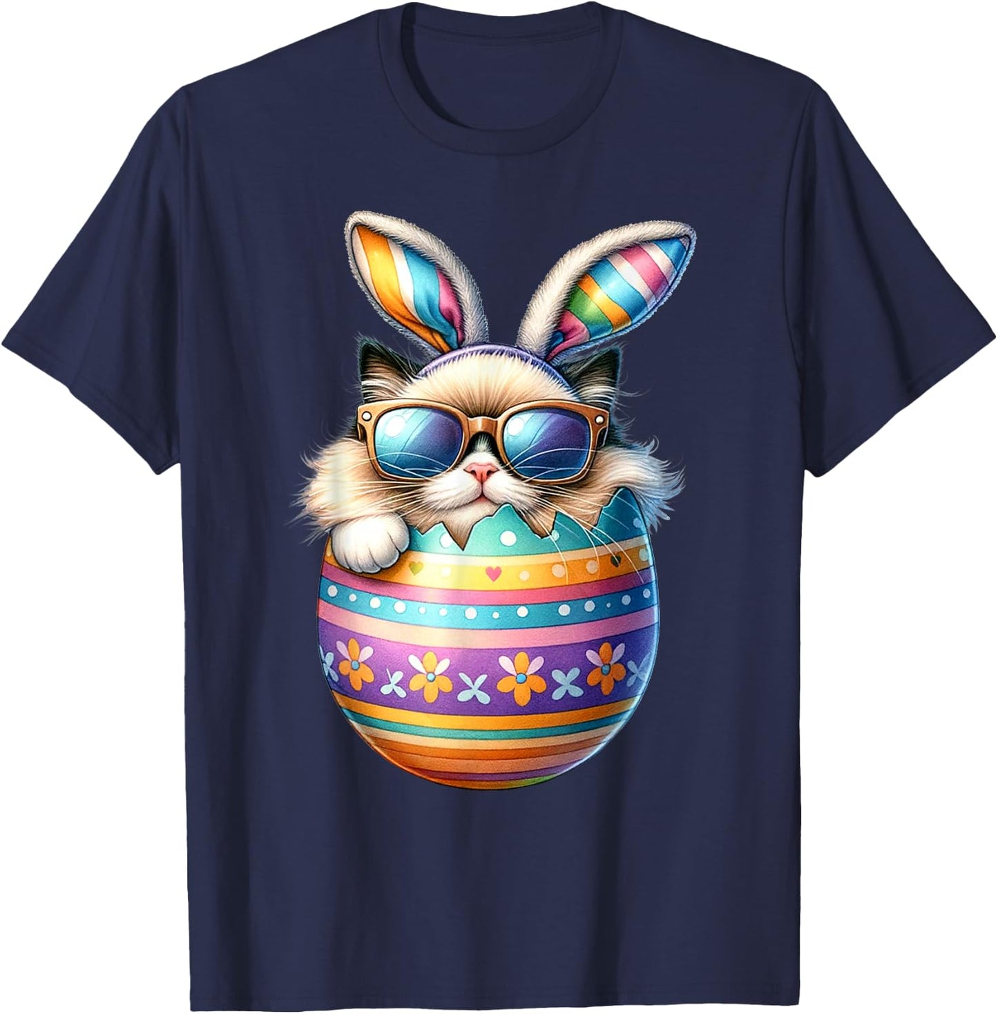 Ragdoll Cat Lover Easter Egg Happy Easter Bunny Ears T-Shirt - T-Shirt | Navy