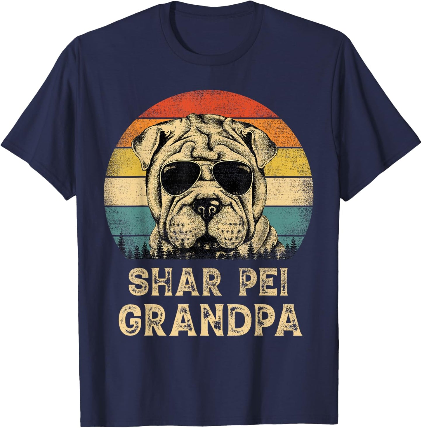 Vintage Shar Pei Grandpa Dog Lovers Father's Day T-Shirt - T-Shirt | Navy