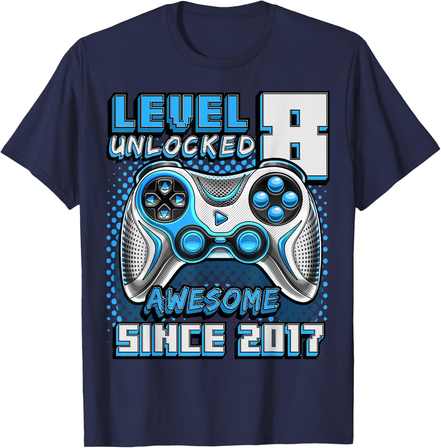 8th Birthday Boy Level 8 Gamer 8 Year Video Game Party T-Shirt - T-Shirt | Navy