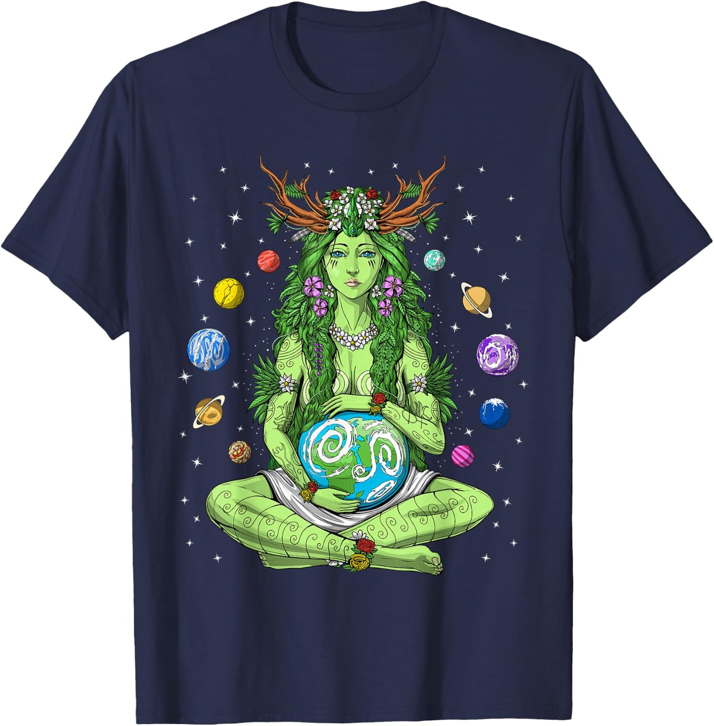 Gaia Greek Goddess Pagan Mother Earth Hippie Nature Witchy T-Shirt - T-Shirt | Navy