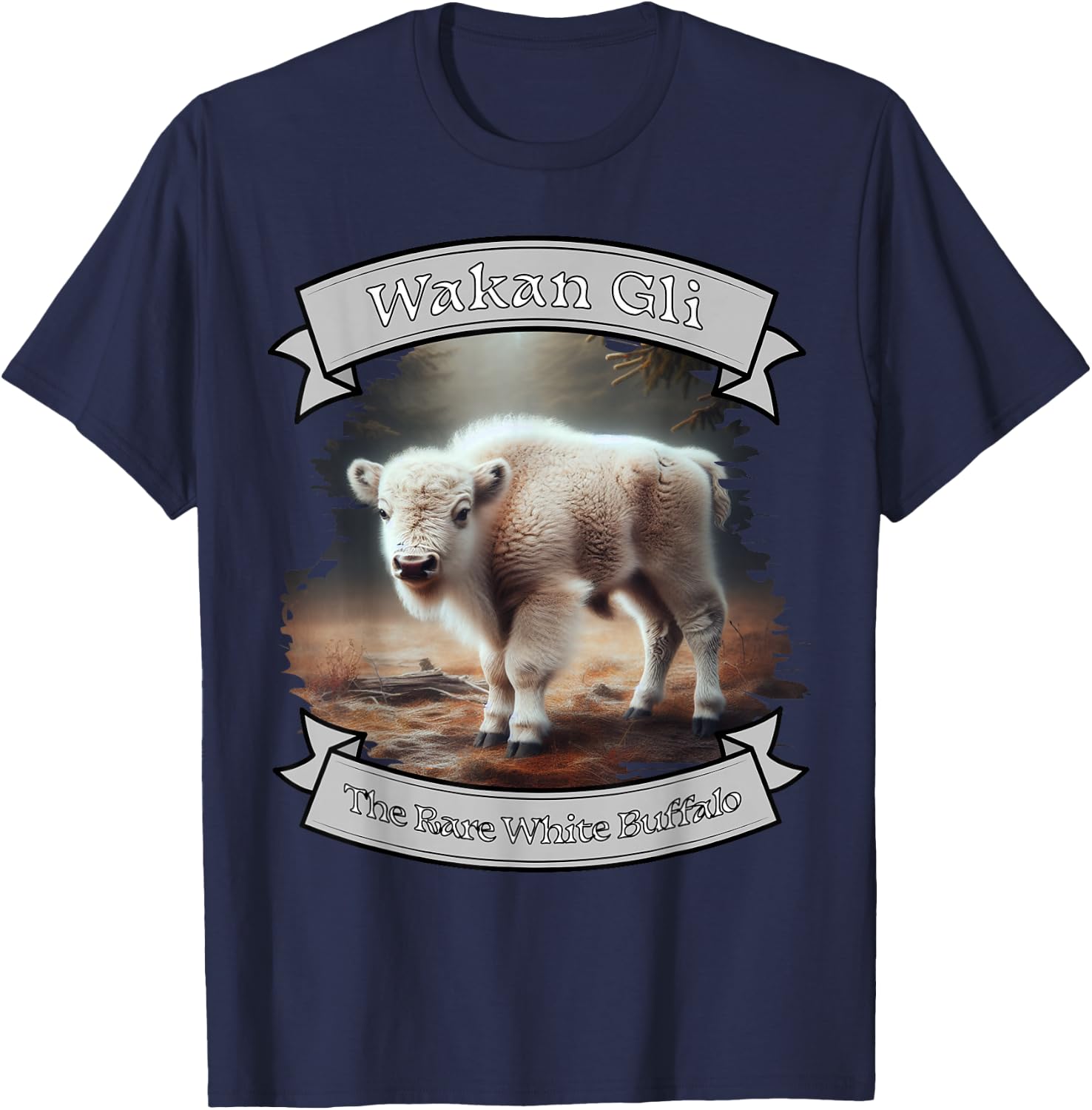 Rare White Buffalo Calf The Lakota Nation Prophecy Wakan Gli T-Shirt - T-Shirt | Navy