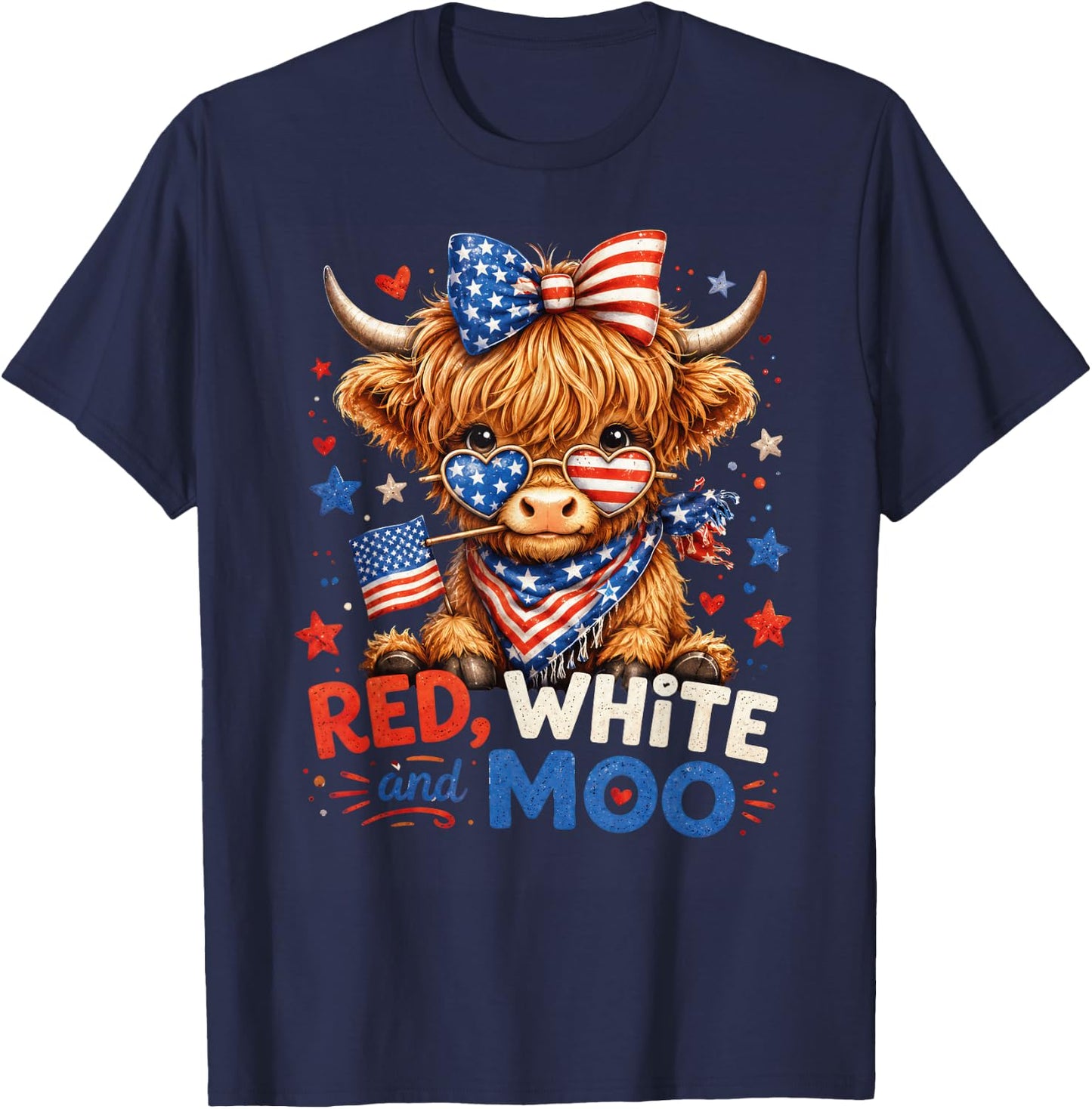 Red White and Moo Cow Shirt 4th of July 250 Years Patriotic T-Shirt - T-Shirt | Navy